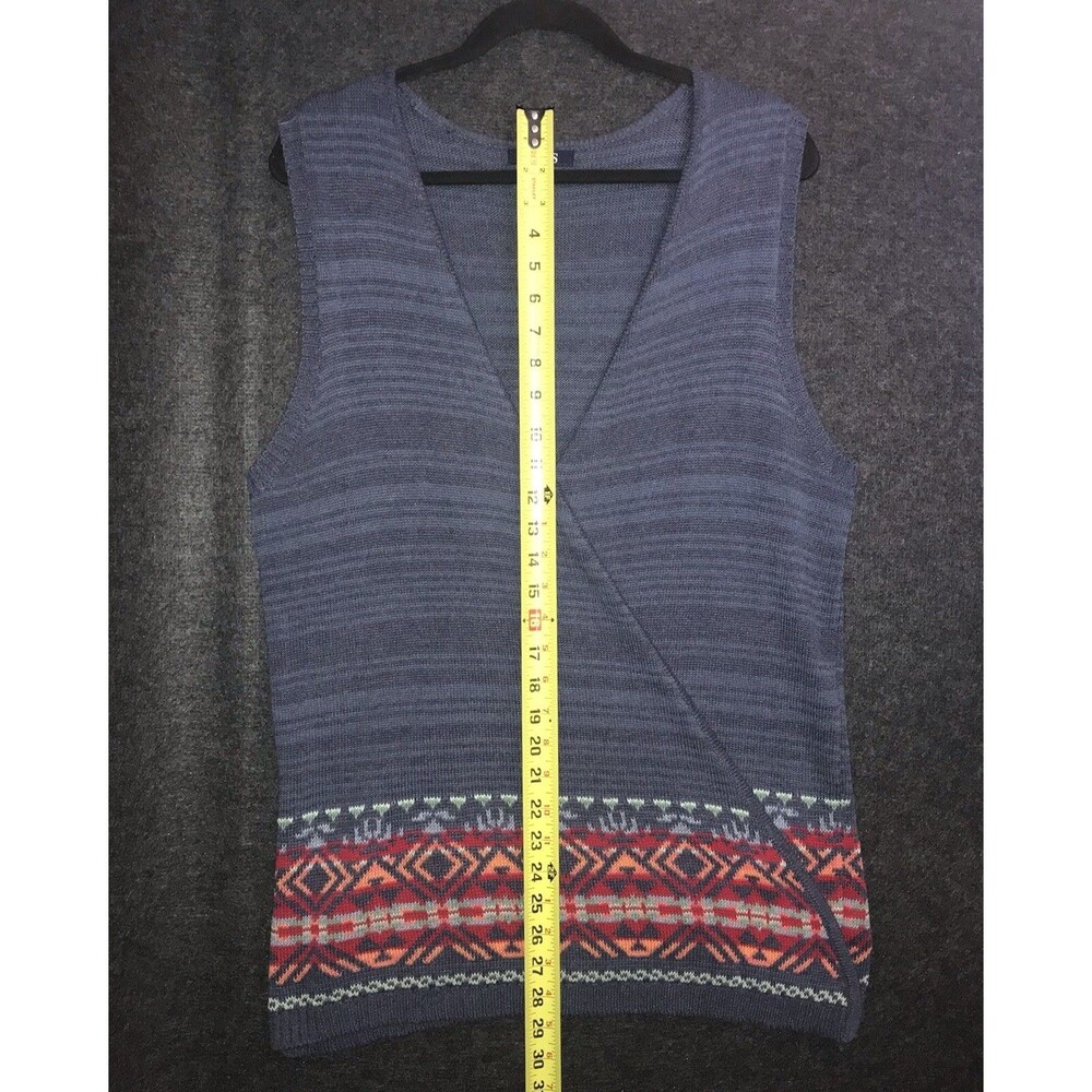 Chaps Denim Knit Vest Blue Aztec Southwestern Colorful Trim Women’s Size‎ Large - Picture 11 of 11